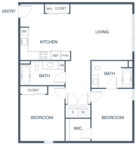 Floor plan for 2 beds, 2 baths, 1090 sqft
