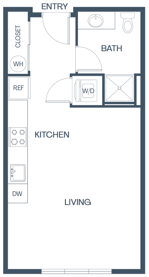 Floor plan for studio, 1 bath, 461 sqft