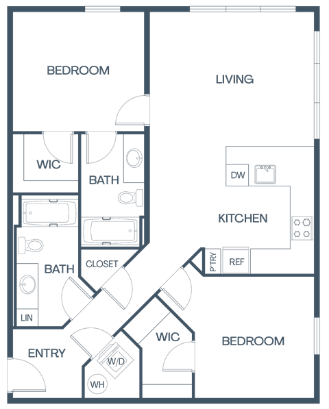 Floor plan for 2 beds, 2 baths, 1119 sqft