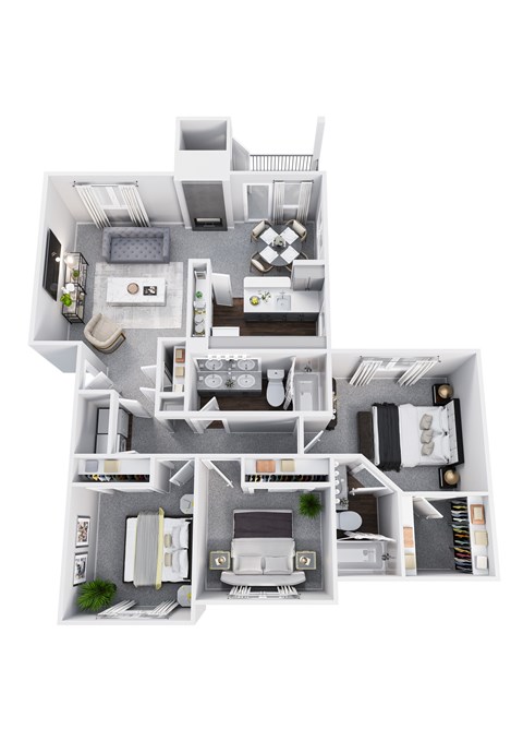 Floor plan for 3 beds, 2 baths, 1153 sqft