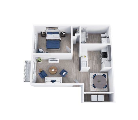 Floor plan for 1 bed, 1 bath, 650 sqft