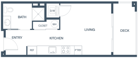 Floor plan for studio, 1 bath, 399 sqft