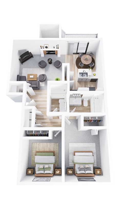 Floor plan for 2 beds, 2 baths, 950 sqft