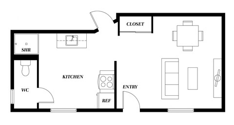 Floor plan for studio, 1 bath, 450 sqft