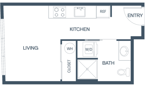 Floor plan for studio, 1 bath, 316 sqft