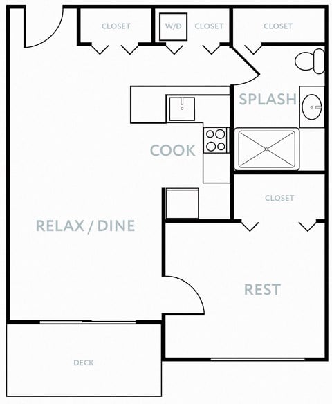 Floor plan for 1 bed, 1 bath, 680 sqft
