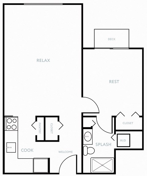 Floor plan for 1 bed, 1 bath, 625 sqft