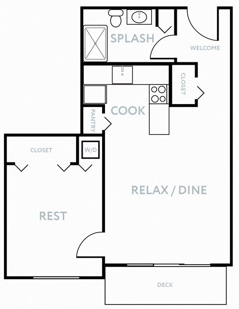 Floor plan for 1 bed, 1 bath, 556 sqft