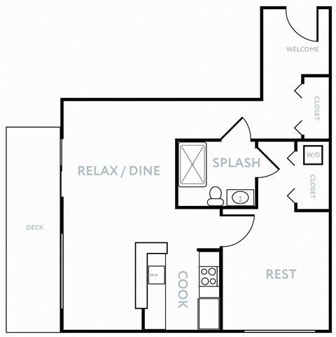 Floor plan for 1 bed, 1 bath, 625 sqft