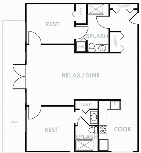 Floor plan for 2 beds, 2 baths, 985 sqft