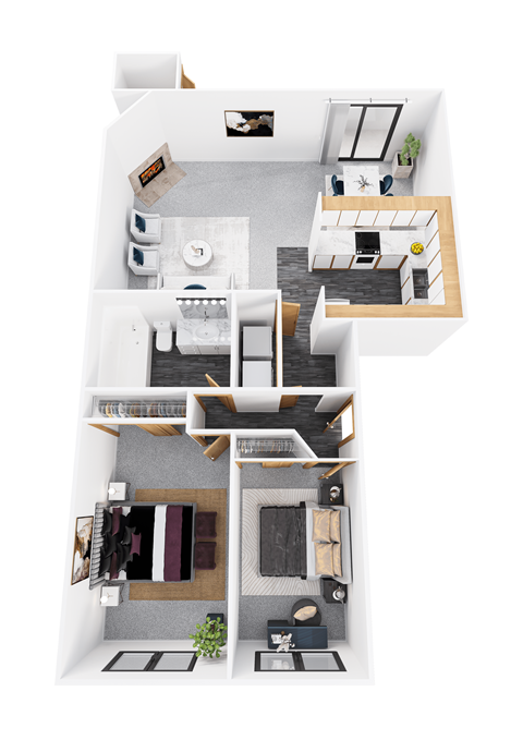 Floor plan for 2 beds, 1 bath, 750 sqft