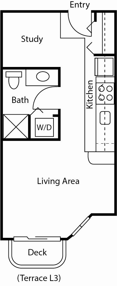 Floor plan for studio, 1 bath, 435 sqft