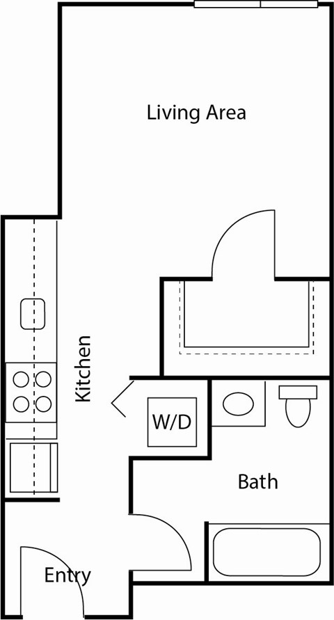 Floor plan for studio, 1 bath, 415 sqft