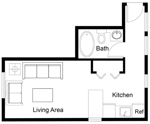 Floor plan for studio, 1 bath, 322 sqft