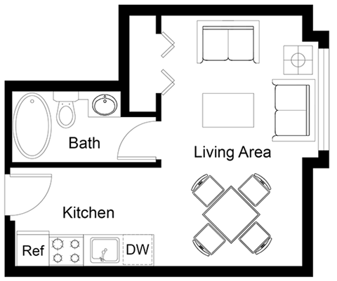 Floor plan for studio, 1 bath, 328 sqft