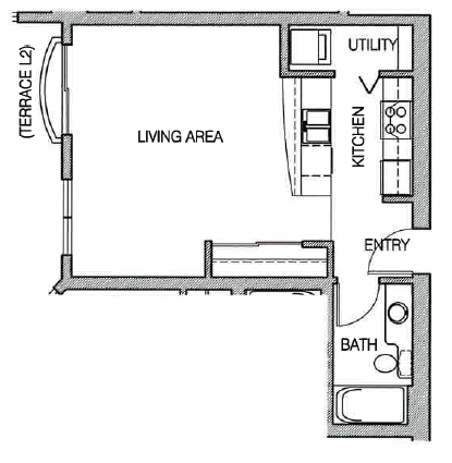 Floor plan for studio, 1 bath, 500 sqft
