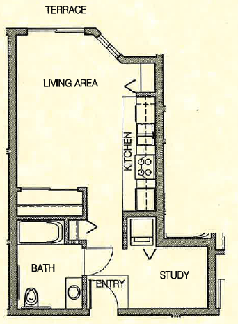 Floor plan for studio, 1 bath, 485 sqft
