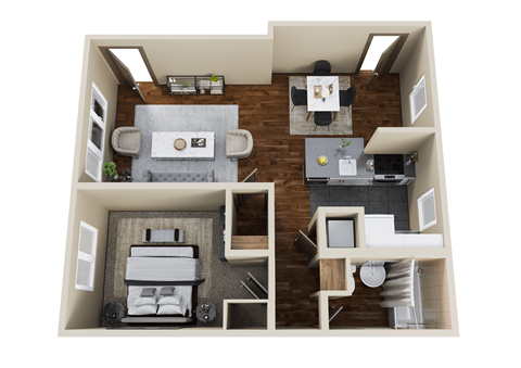 Floor plan for 1 bed, 1 bath, 600 sqft