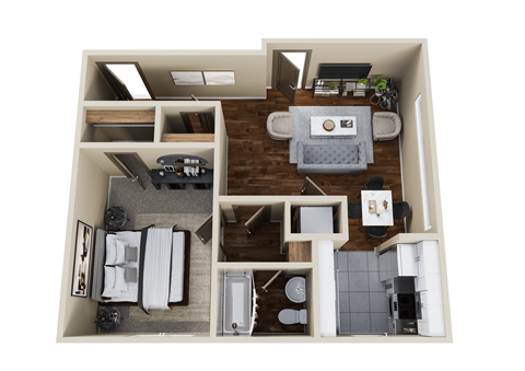 Floor plan for 1 bed, 1 bath, 600 sqft
