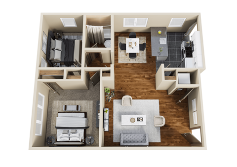 Floor plan for 2 beds, 1 bath, 820 sqft