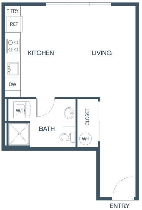 Floor plan for studio, 1 bath, 493 sqft