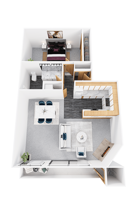 Floor plan for 1 bed, 1 bath, 616 sqft