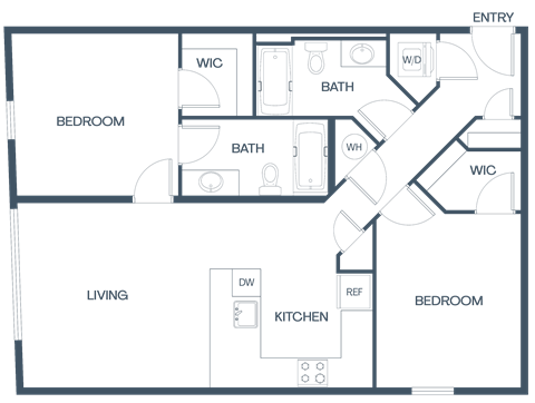 Floor plan for 2 beds, 2 baths, 915 sqft