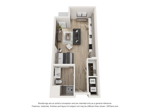 Floor plan for studio, 1 bath, 508 sqft