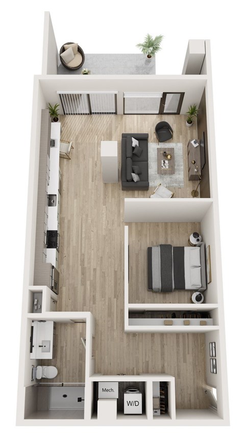 Floor plan for studio, 1 bath, 965 sqft