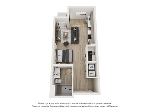 Floor plan for studio, 1 bath, 520 sqft