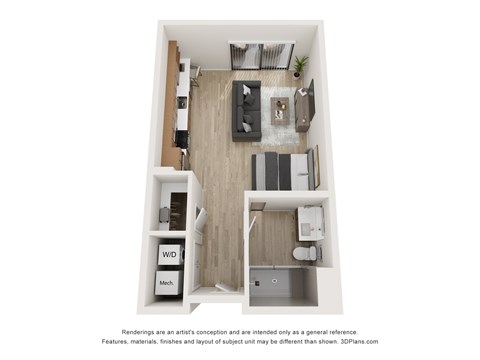 Floor plan for studio, 1 bath, 702 sqft
