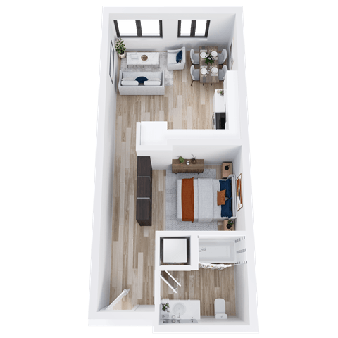 Floor plan for 1 bed, 1 bath, 585 sqft
