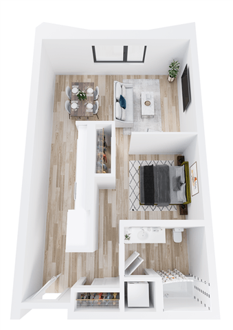Floor plan for 1 bed, 1 bath, 711 sqft