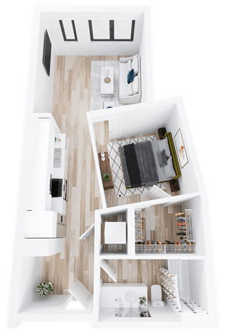 Floor plan for 1 bed, 1 bath, 630 sqft