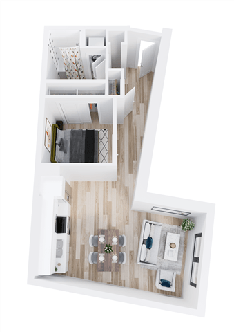 Floor plan for 1 bed, 1 bath, 753 sqft