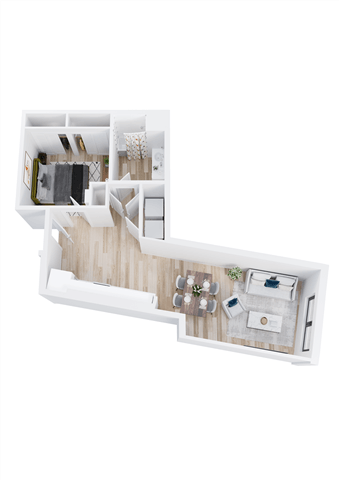 Floor plan for 1 bed, 1 bath, 825 sqft