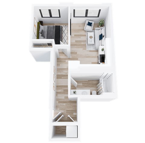 Floor plan for 1 bed, 1 bath, 572 sqft