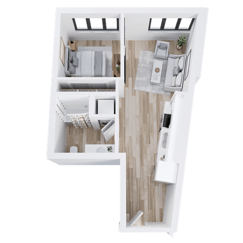 Floor plan for 1 bed, 1 bath, 603 sqft