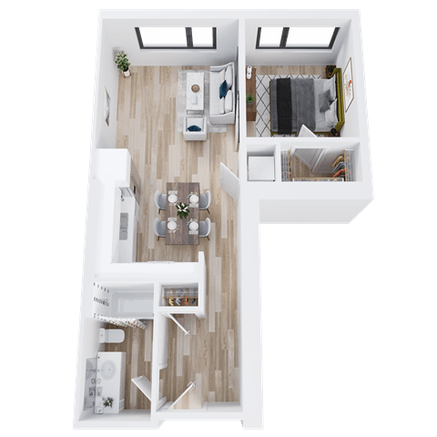 Floor plan for 1 bed, 1 bath, 707 sqft
