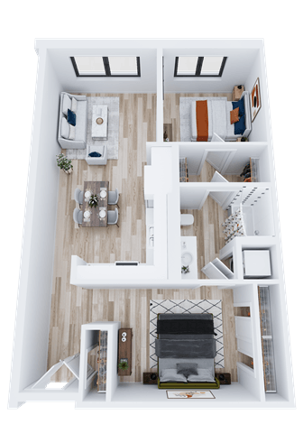 Floor plan for 1 bed, 1 bath, 882 sqft