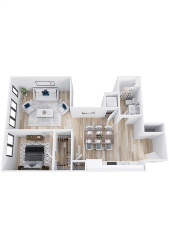 Floor plan for 1 bed, 1 bath, 860 sqft