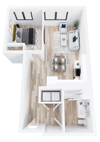 Floor plan for 1 bed, 1 bath, 752 sqft