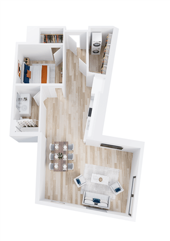 Floor plan for 1 bed, 1 bath, 901 sqft