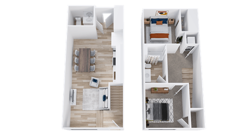 Floor plan for 2 beds, 1.5 baths, 1073 sqft