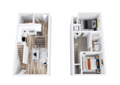 Floor plan for 2 beds, 1.5 baths, 1033 sqft