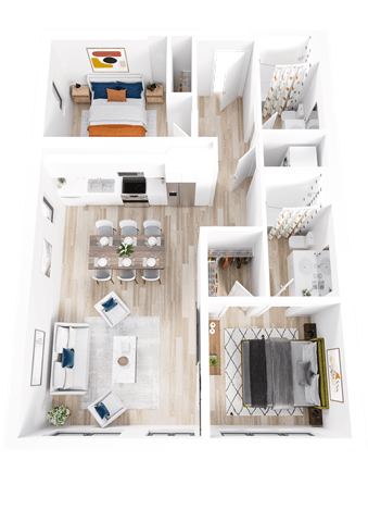 Floor plan for 2 beds, 2 baths, 968 sqft
