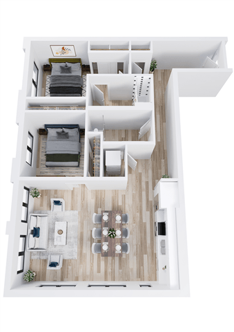Floor plan for 2 beds, 2 baths, 1188 sqft