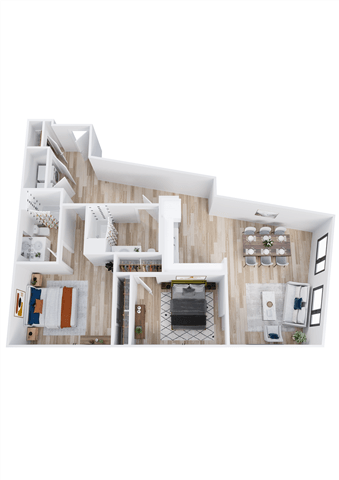 Floor plan for 2 beds, 2 baths, 1225 sqft