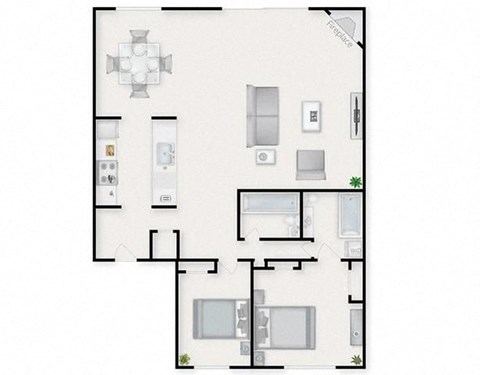 Floor plan for 2 beds, 2 baths, 996 sqft