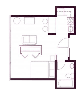 Floor plan for studio, 1 bath, 356 sqft